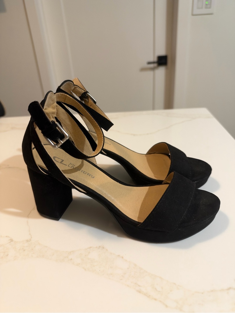 Black Ankle-Strap Block Heels - Size 8.5